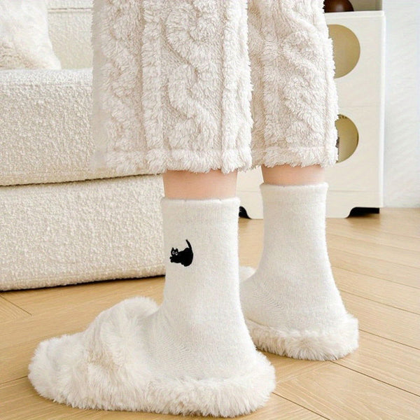 3 Pairs Mink Velvet Cozy Thermal Cute Cat Crew Socks - SocksLtd