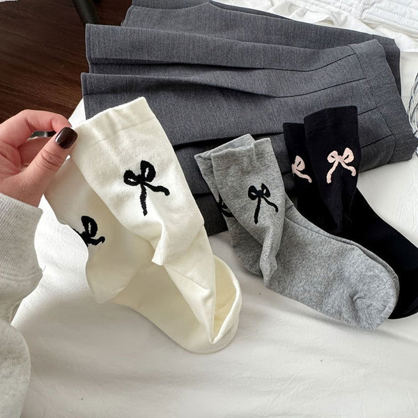 3 Pairs Trendy Bow Comfy  Breathable Crew Socks - SocksLtd