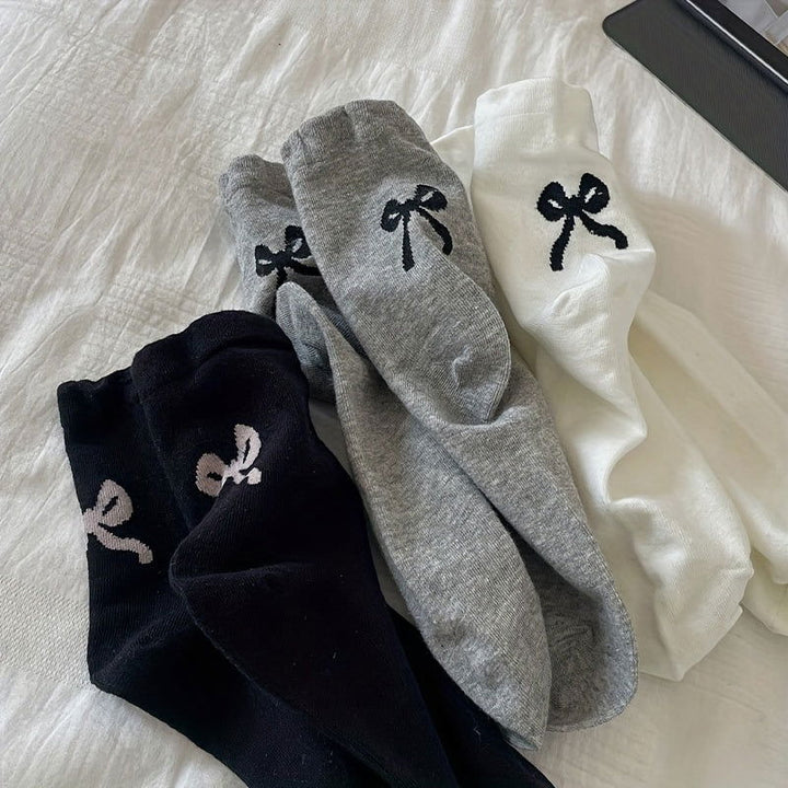 3 Pairs Trendy Bow Comfy  Breathable Crew Socks - SocksLtd
