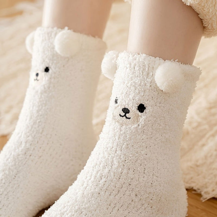 3 Pairs  Cute Bear Fuzzy Coral Fleece Thermal Crew Socks - SocksLtd