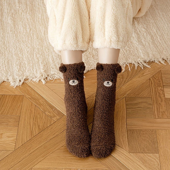 3 Pairs  Cute Bear Fuzzy Coral Fleece Thermal Crew Socks - SocksLtd