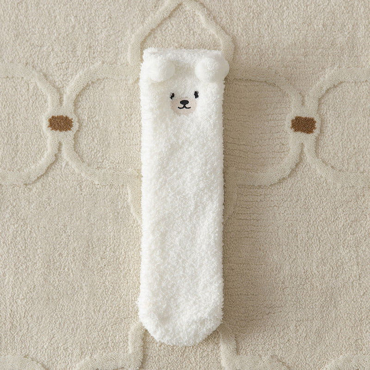 3 Pairs  Cute Bear Fuzzy Coral Fleece Thermal Crew Socks - SocksLtd