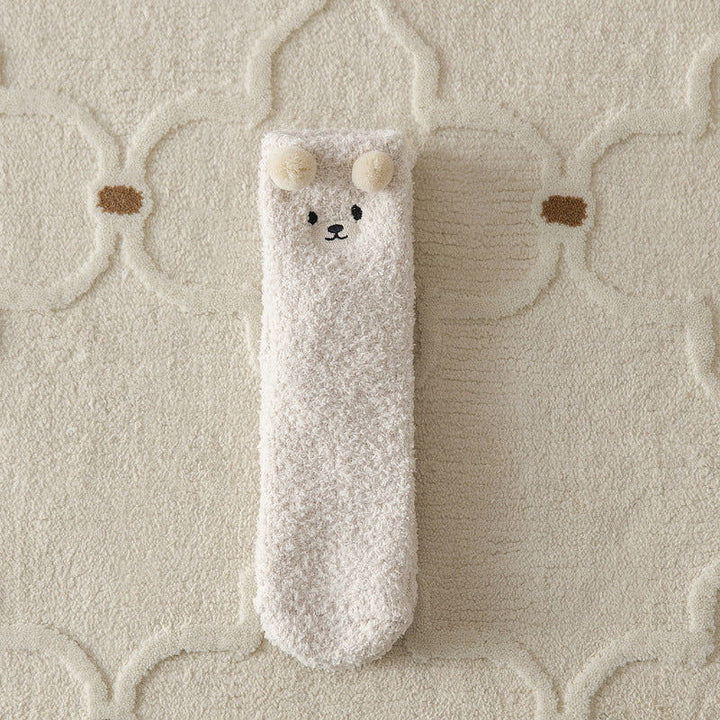 3 Pairs  Cute Bear Fuzzy Coral Fleece Thermal Crew Socks - SocksLtd
