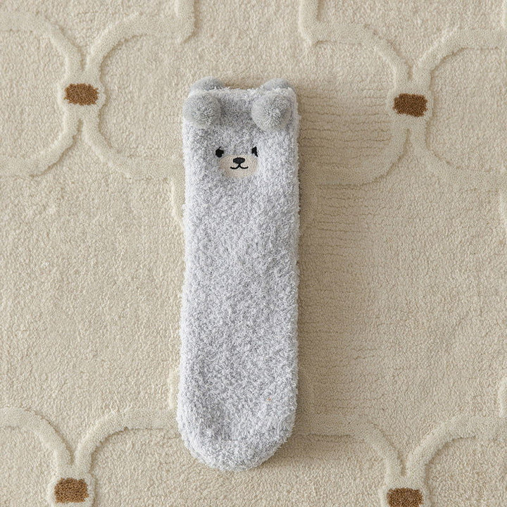 3 Pairs  Cute Bear Fuzzy Coral Fleece Thermal Crew Socks - SocksLtd