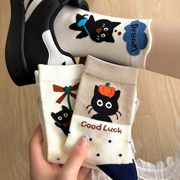 4 Pairs Cute Cat Mid Calf Crew Socks - SocksLtd