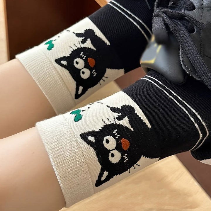 4 Pairs Cute Cat Mid Calf Crew Socks - SocksLtd
