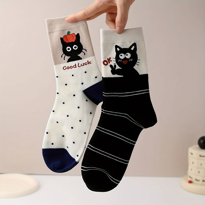 4 Pairs Cute Cat Mid Calf Crew Socks - SocksLtd