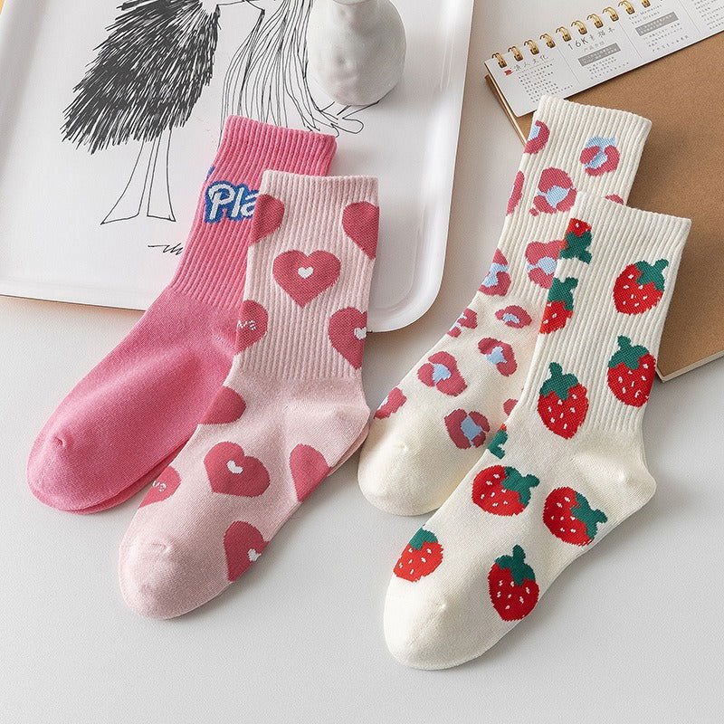 4 Pairs Japanese Cute Casual Crew Socks - SocksLtd