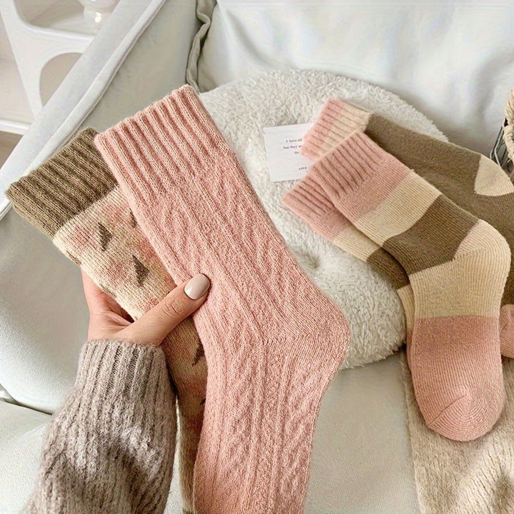 4 Pairs Thermal Warm Comfy Terry Mid Tube Crew Socks - SocksLtd
