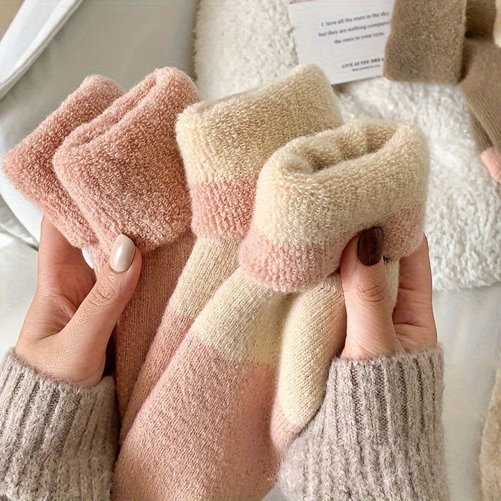 4 Pairs Thermal Warm Comfy Terry Mid Tube Crew Socks - SocksLtd