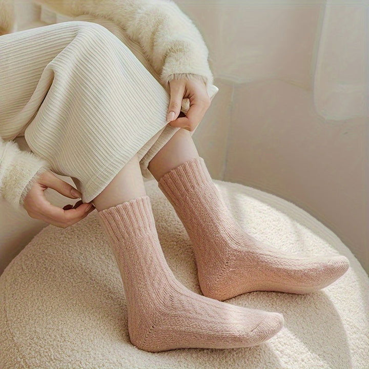 4 Pairs Thermal Warm Comfy Terry Mid Tube Crew Socks - SocksLtd