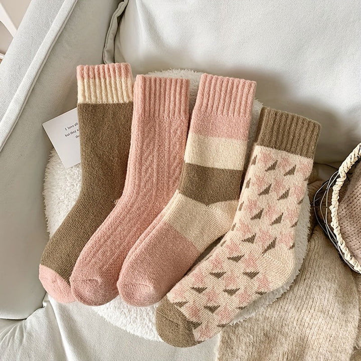 4 Pairs Thermal Warm Comfy Terry Mid Tube Crew Socks - SocksLtd