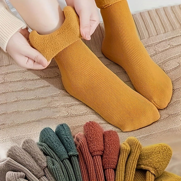 4 Pairs Thermal  Cozy Fleece Lined Floor Crew Socks - SocksLtd