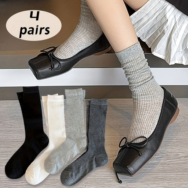 4 Pairs Thin Sweet Transparent Piled Knee-High Socks - SocksLtd