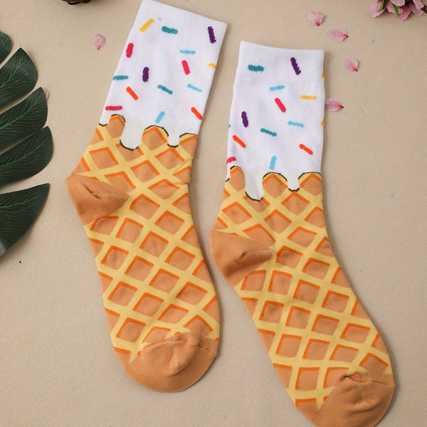 5 Pair Playful Ice Cream Cone Sprinkle Design Crew Socks - SocksLtd