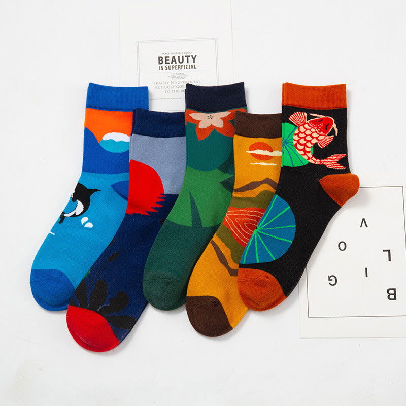 5 Pairs Abstract fashion Crew Socks - SocksLtd