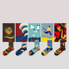 5 Pairs Abstract fashion Crew Socks - SocksLtd