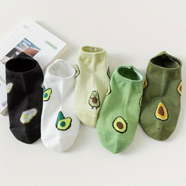 5 Pairs Avocado Print Soft  Fruit Vegetable Ankle Socks - SocksLtd