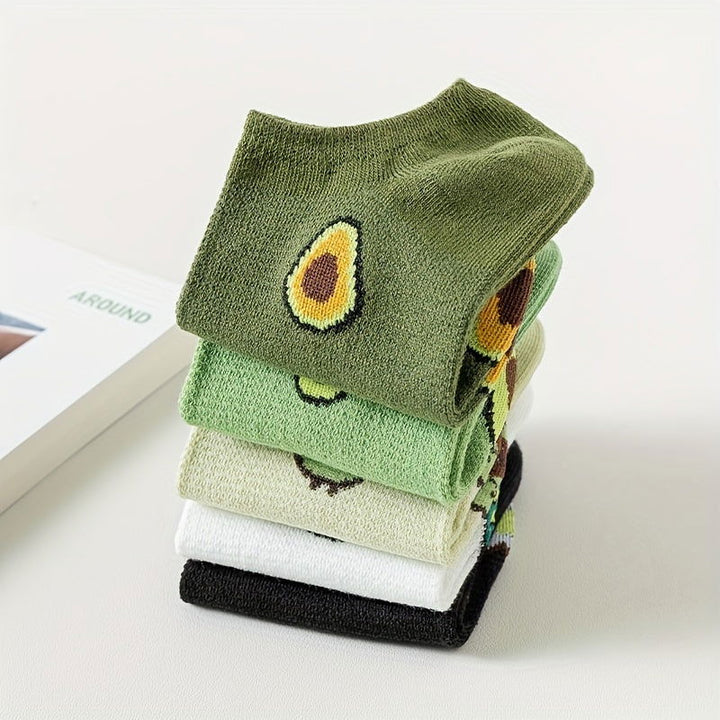 5 Pairs Avocado Print Soft  Fruit Vegetable Ankle Socks - SocksLtd