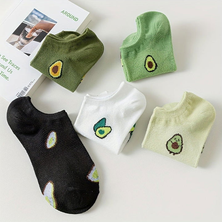 5 Pairs Avocado Print Soft  Fruit Vegetable Ankle Socks - SocksLtd