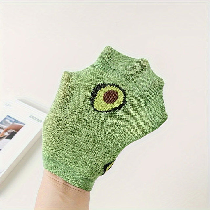 5 Pairs Avocado Print Soft  Fruit Vegetable Ankle Socks - SocksLtd