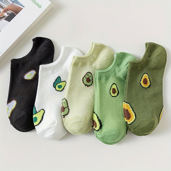 5 Pairs Avocado Print Soft  Fruit Vegetable Ankle Socks - SocksLtd
