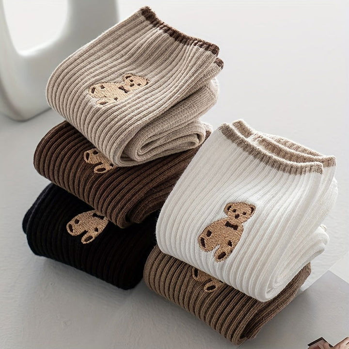 5 Pairs Bear Cute  Breathable Mid Tube Crew Socks - SocksLtd