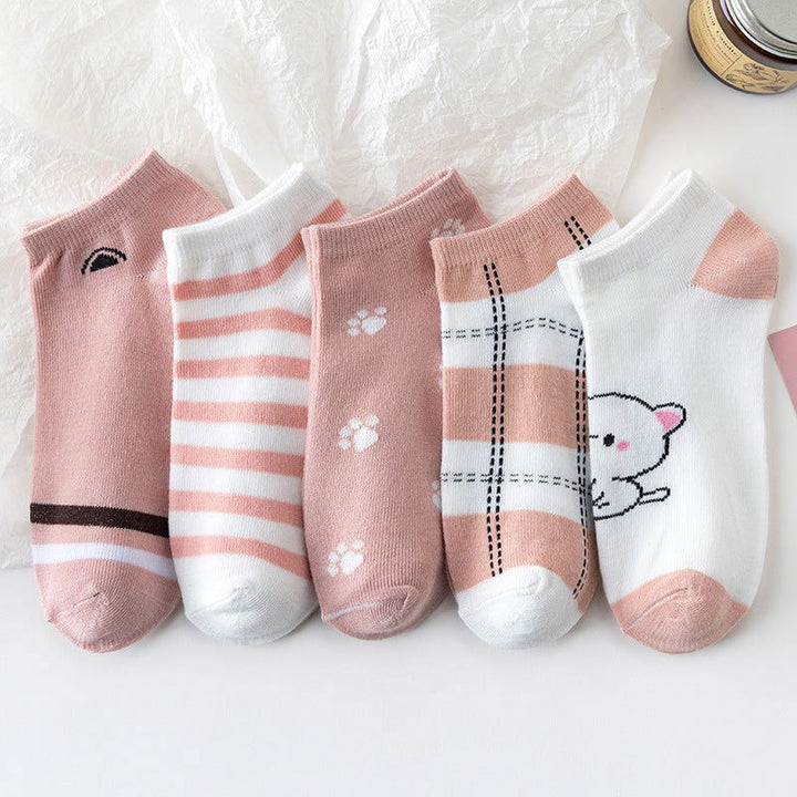 5 Pairs Breathable   Casual Ankle Socks - SocksLtd