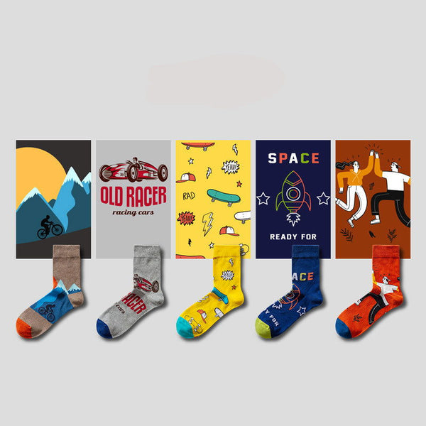 5 Pairs Cartoon color trend Crew Socks - SocksLtd
