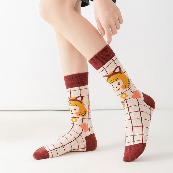 5 Pairs Cartoon illustration fashion Fun Crew Socks - SocksLtd