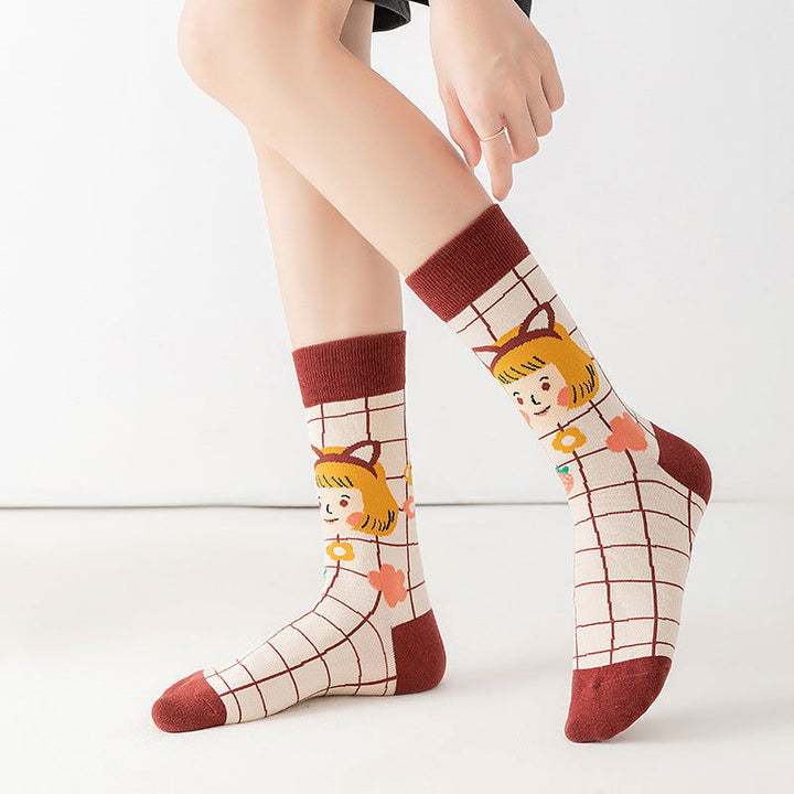 5 Pairs Cartoon illustration fashion Fun Crew Socks - SocksLtd