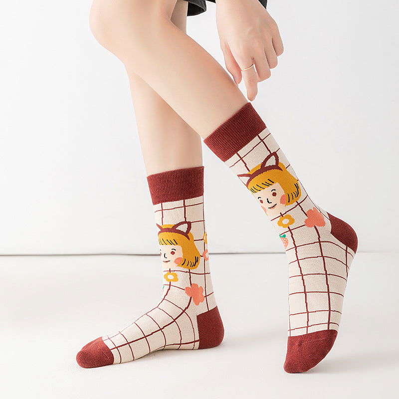 5 Pairs Cartoon illustration fashion Fun Socks - SocksLtd