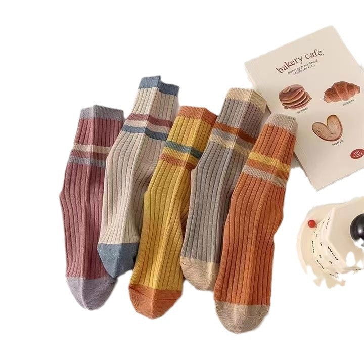 5 Pairs Colorful striped fashion Casual Crew Socks - SocksLtd