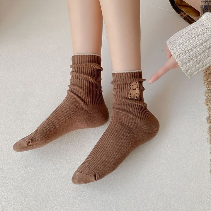 5 Pairs Cozy Bear Embroidered Fashion Crew Socks - SocksLtd