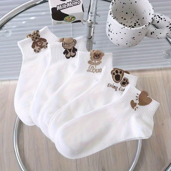5 Pairs Cute 3D Cartoon Bear  Comfy Crew Socks - SocksLtd
