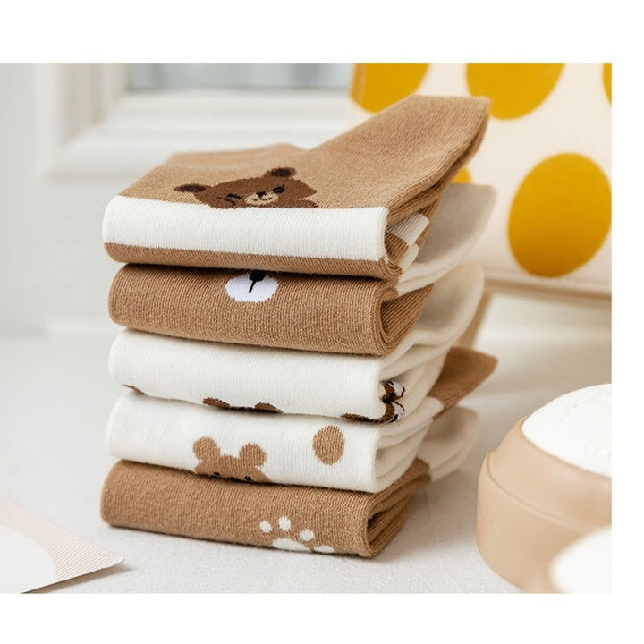 5 Pairs Cute Bear Elegant Casual Attire Ankle Socks - SocksLtd