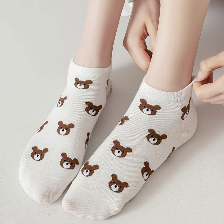 5 Pairs Cute Bear Elegant Casual Attire Ankle Socks - SocksLtd