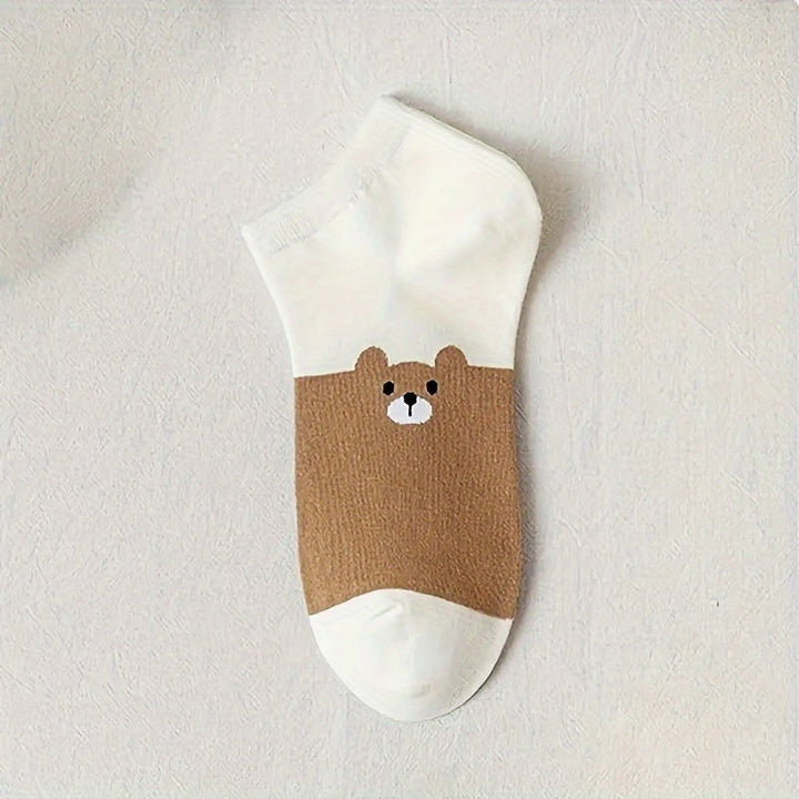 5 Pairs Cute Bear Elegant Casual Attire Ankle Socks - SocksLtd