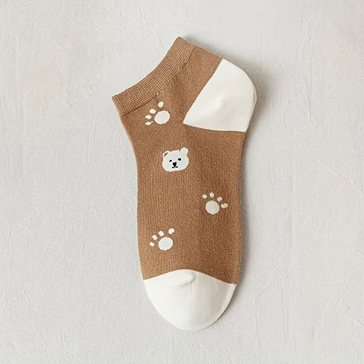 5 Pairs Cute Bear Elegant Casual Attire Ankle Socks - SocksLtd