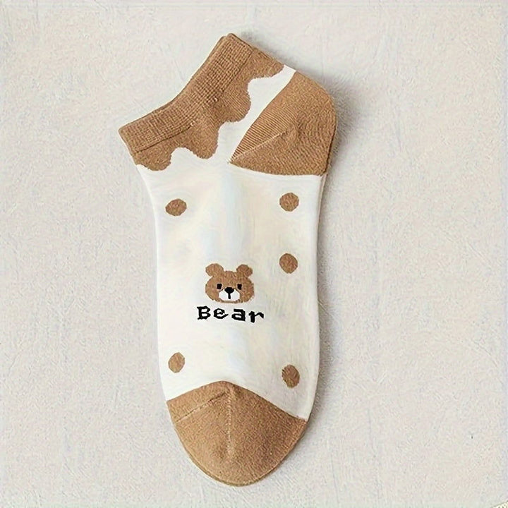 5 Pairs Cute Bear Elegant Casual Attire Ankle Socks - SocksLtd