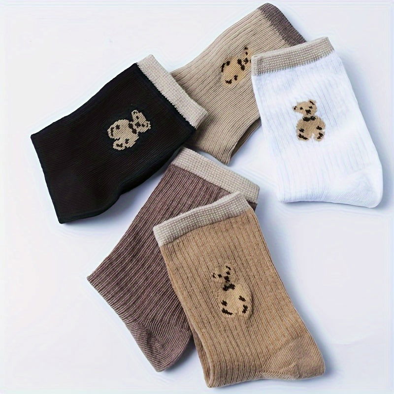 5 Pairs Cute Bear Soft Crew Socks - SocksLtd