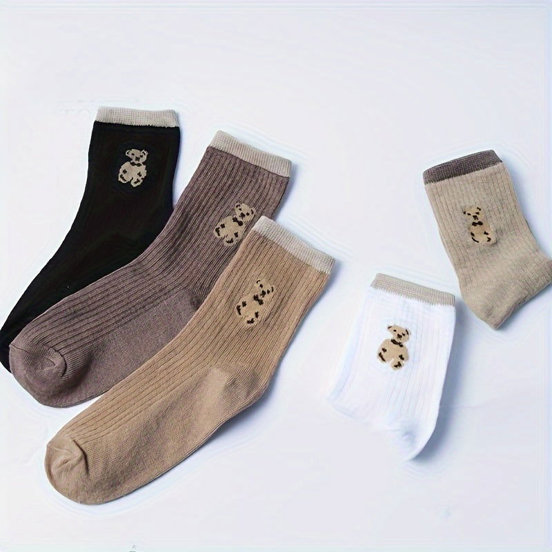 5 Pairs Cute Bear Soft Crew Socks - SocksLtd