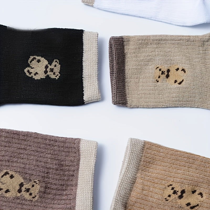 5 Pairs Cute Bear Soft Crew Socks - SocksLtd