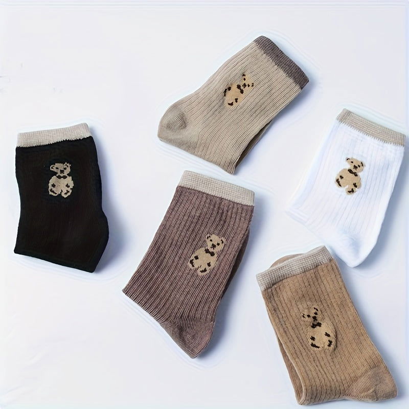 5 Pairs Cute Bear Soft Crew Socks - SocksLtd