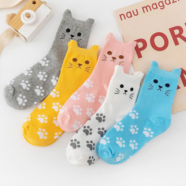 5 Pairs Cute Cartoon Cat Paw Ankle Socks - SocksLtd