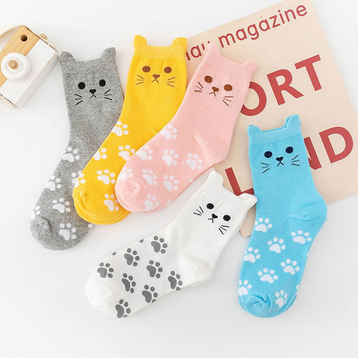 5 Pairs Cute Cartoon Cat Paw Ankle Socks - SocksLtd