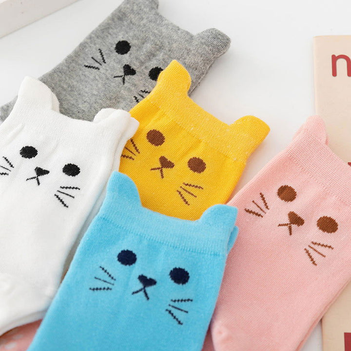 5 Pairs Cute Cartoon Cat Paw Ankle Socks - SocksLtd