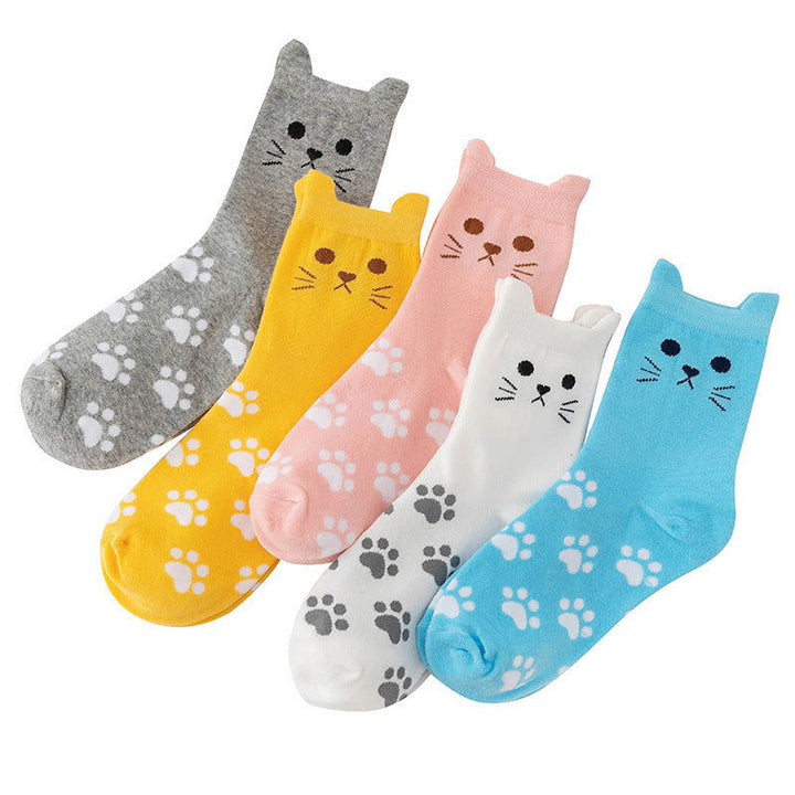 5 Pairs Cute Cartoon Cat Paw Ankle Socks - SocksLtd