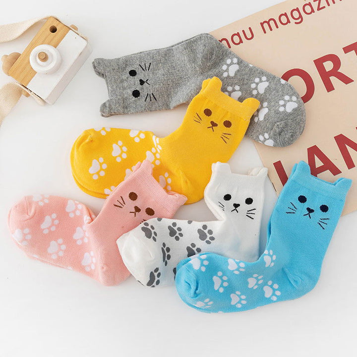 5 Pairs Cute Cartoon Cat Paw Ankle Socks - SocksLtd