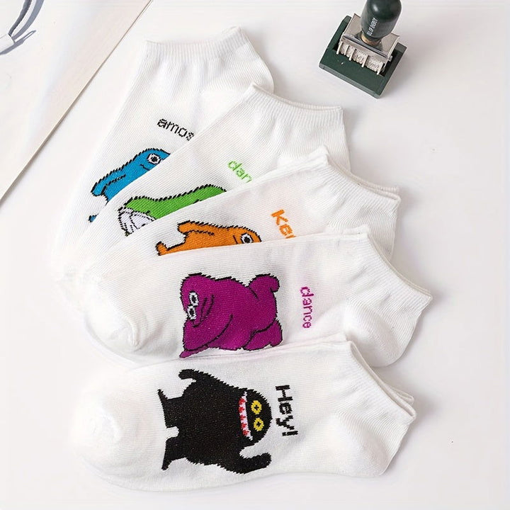 5 Pairs Cute Cartoon Soft Polyester Blend Funny Ankle Socks - SocksLtd